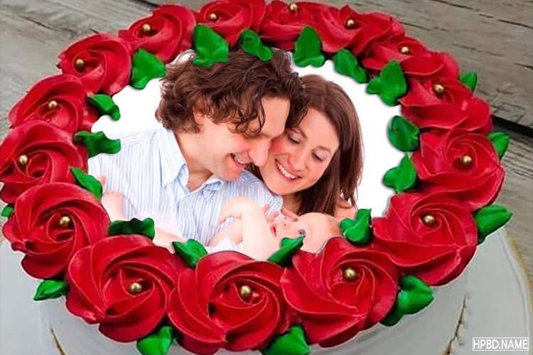 Romantic Rose Birthday Cake With Photo for Girlfriend