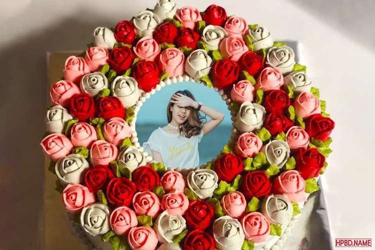 Beautiful And Elegant Flower Birthday Cake With Photo