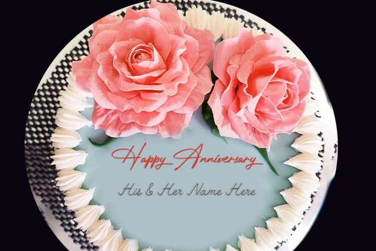 Best Of Pink Flower Anniversary Cake With Name Edit