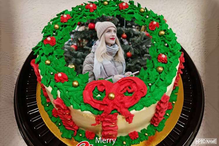 Merry Christmas Wishes Cake With Photo Frames