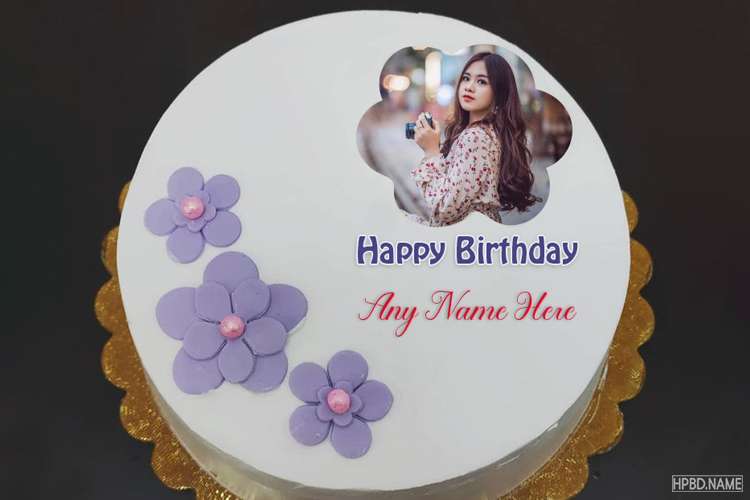 Customize And Design Happy Flower Birthday Cake With Photo And Name
