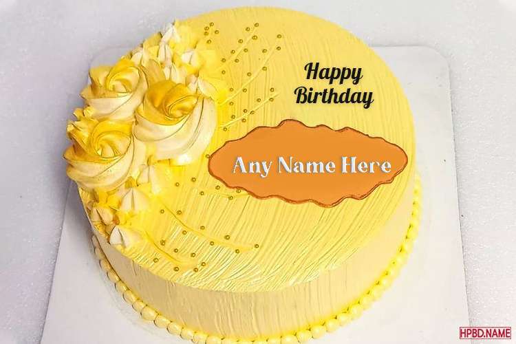 Yellow Happy Birthday Cake With Name Generator