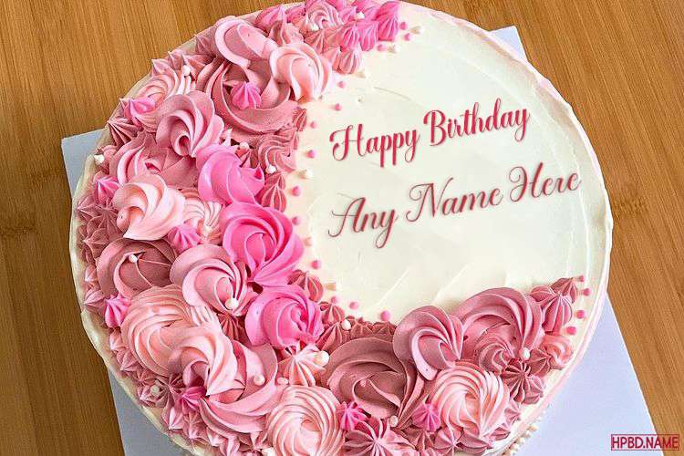 Pink Flowers Birthday Wishes Cake With Name