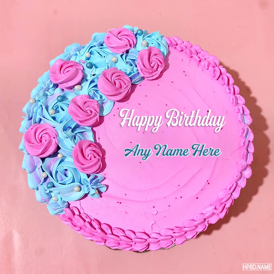 Customize Pink Flower Birthday Cake With Name Editing