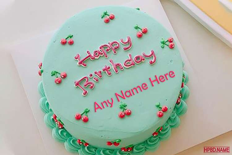 Free Blue Cherry Birthday Cake With Name Edit