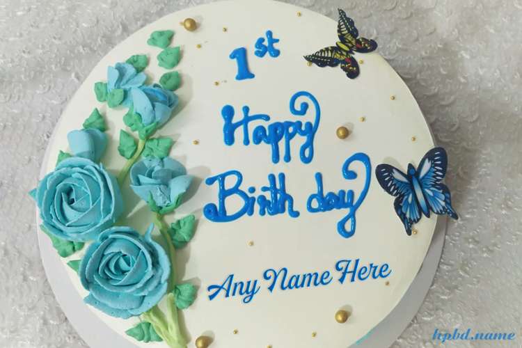 Blue flower birthday cake for 1 year old baby For Whatsapp Status