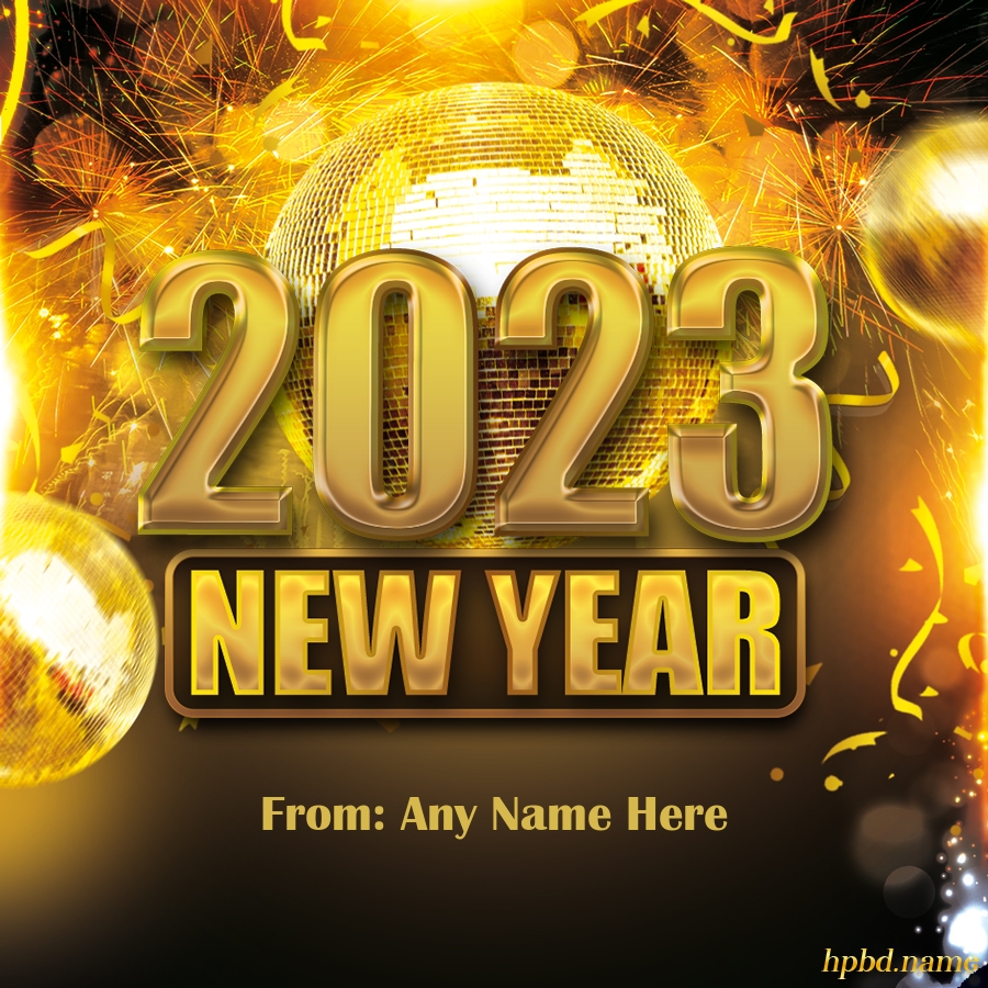 Golden Happy New Year 2023 Wishes Card With Name