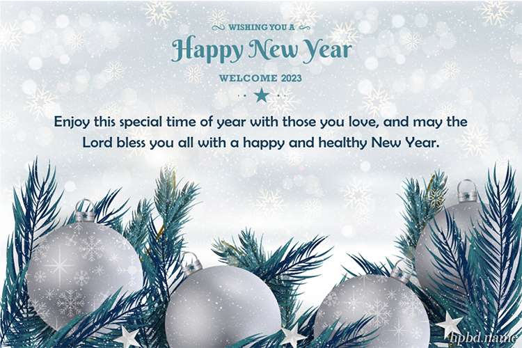 Happy New Year 2023 Card With Silver Ball Background