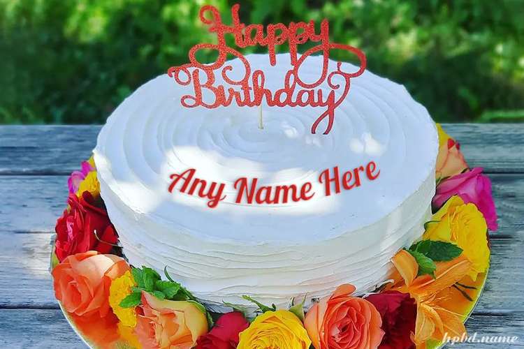 Colorful Fresh Flower Birthday Cake Images With Name