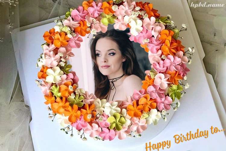 Orange Flowers Border Birthday Cake With Images