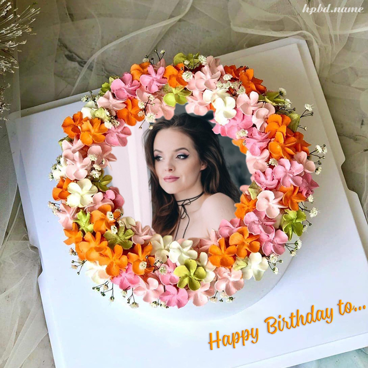 Orange Flowers Border Birthday Cake With Images