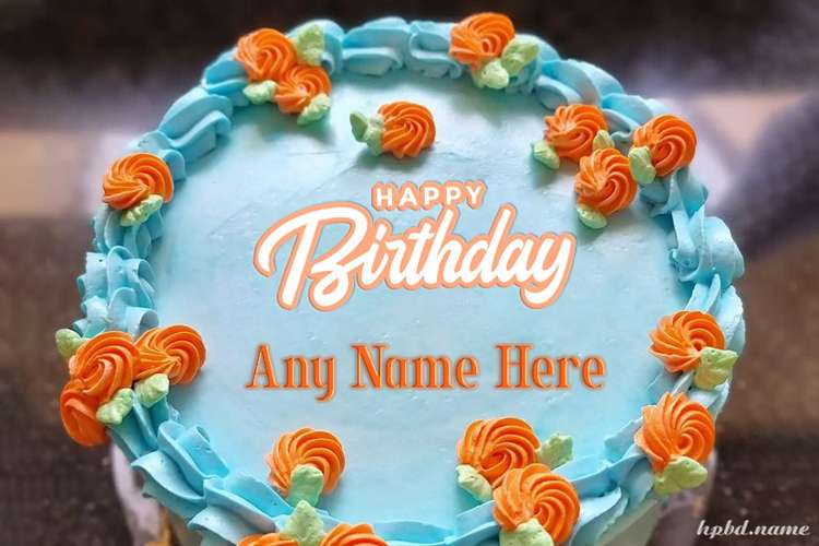 Orange Flowers Birthday Cake With Name Generator