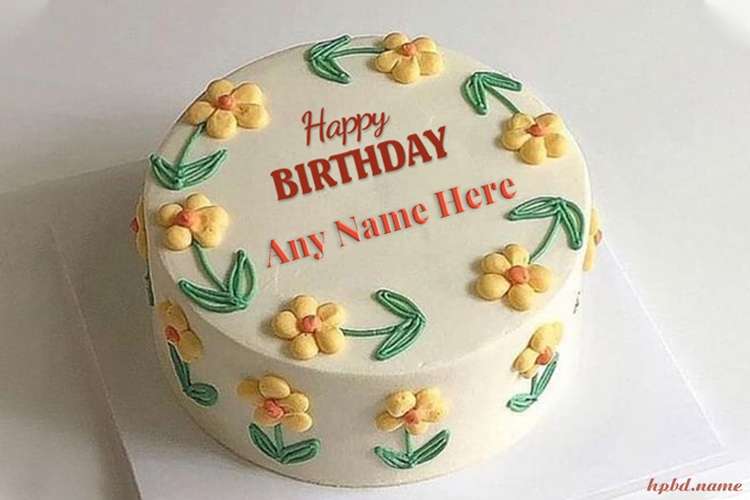 Yellow Flower Birthday Cake Template With Your Name