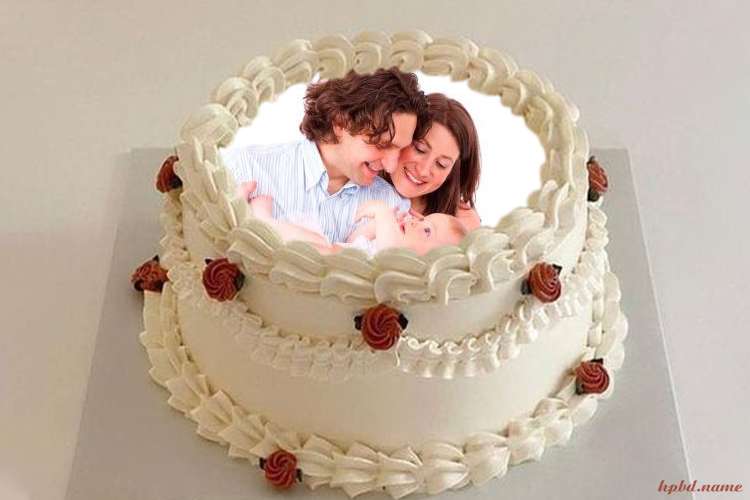 Luxury Cream Birthday Cake Template With Photo