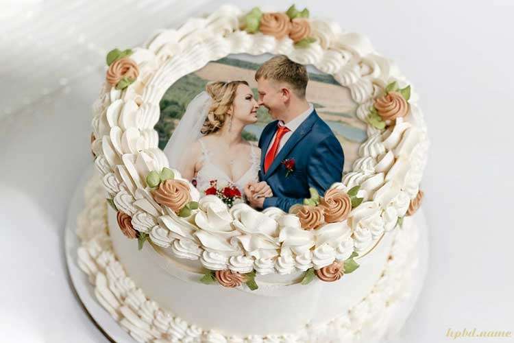 Wedding Flowers Cake With Photo for Anniversary