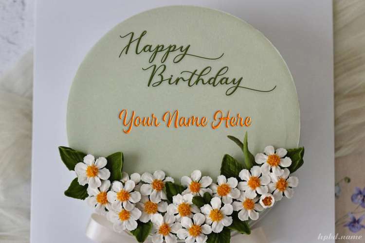 Write Your Name on Favorite White Chrysanthemum Birthday Cake