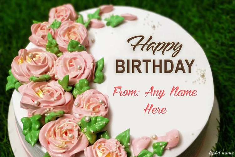 Lovely Pink Rose Birthday Cake Image With Name
