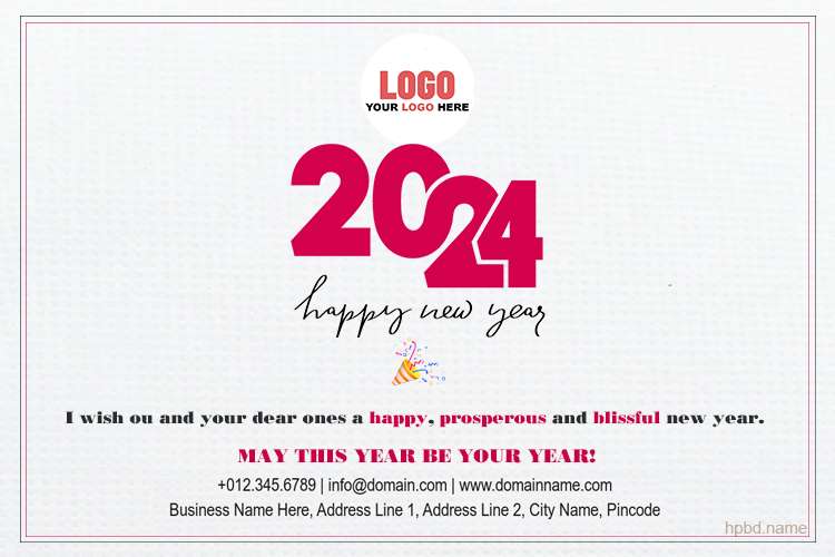 Happy New Year 2024 Wishes Card With Pink Number Design