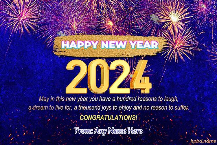 Fireworks Happy New Year 2024 Wishes Cards With Name Edit
