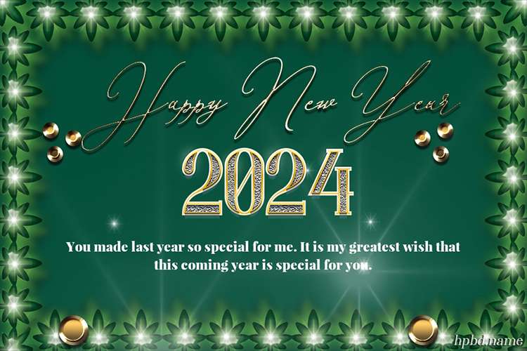 Gold And Green 2024 Happy New Year Greeting Card