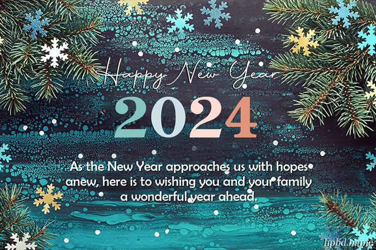Happy New Year 2024 With Snowflakes