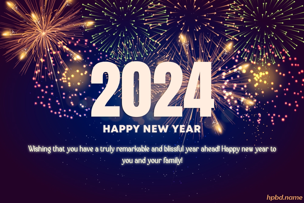 Happy New Year 2025 Glowing Fireworks Card Design   New Year 2024 Wishes Card With Fireworks 34ab6 