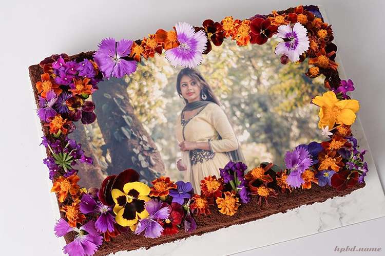 Colorful Flower Chocolate Birthday Wishes Cake