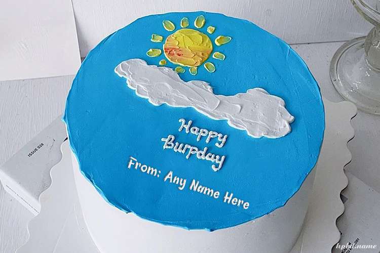 Sky Blue Birthday Cake With Name