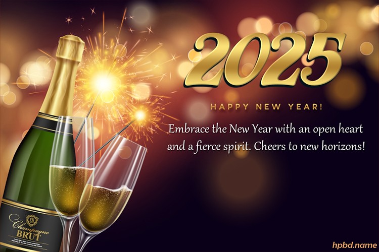 Customize Your Own 2025 New Year Greeting Card With Champagne