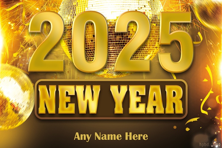 Golden Happy New Year 2025 Wishes Card With Name
