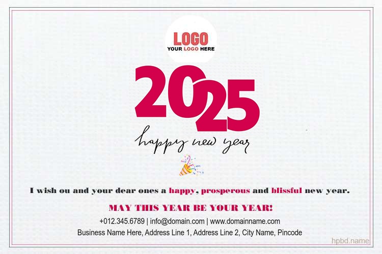 Happy New Year 2025 Wishes Card With Pink Number Design