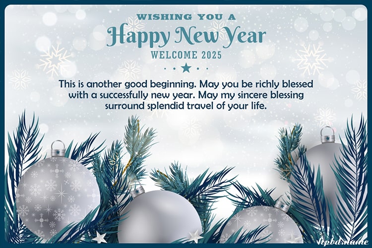 Happy New Year 2026 Card With Silver Ball Background