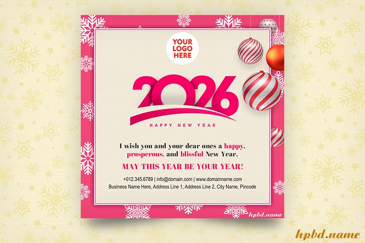 Happy New Year 2026 Wishes Card With Pink Number Design