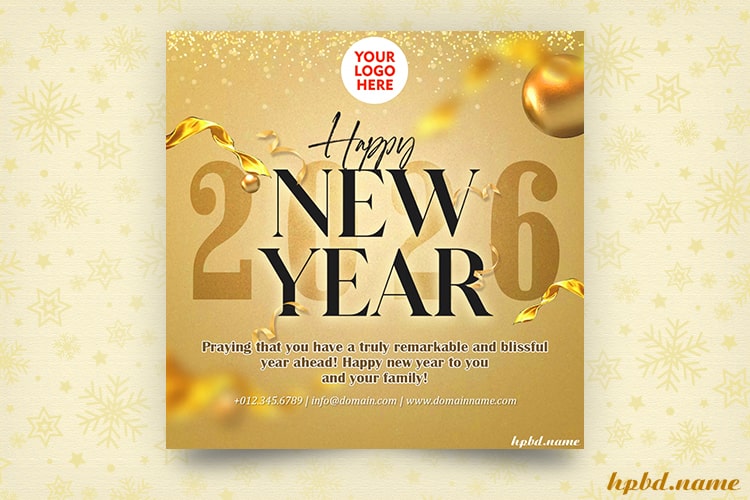 Luxury Golden Happy New Year 2026 Wishes With Company Logo